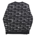 CHAMPION Boys Black Sweatshirt Crew Neck 13-14Y All-over Logo Print Casual