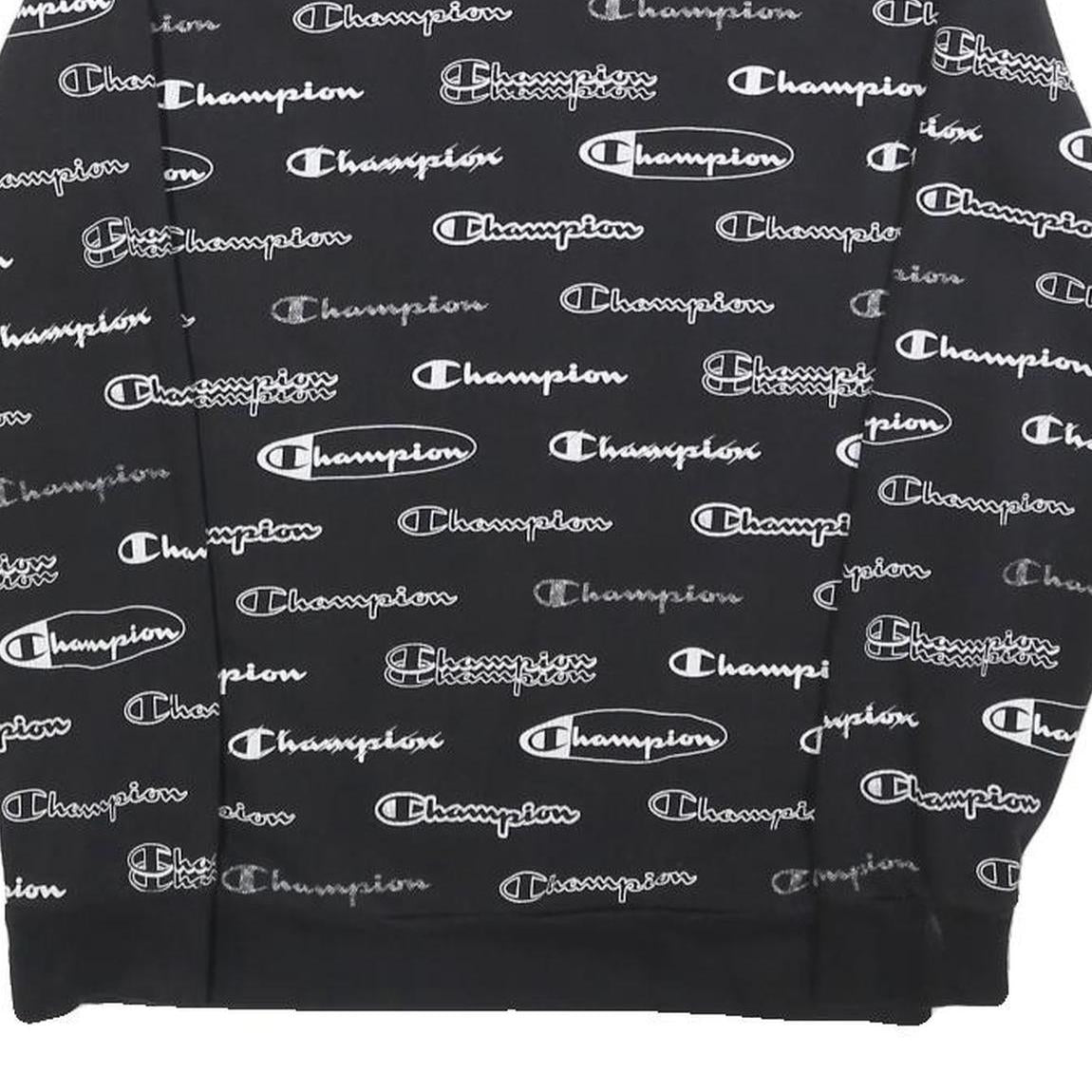 CHAMPION Boys Black Sweatshirt Crew Neck 13-14Y All-over Logo Print Casual