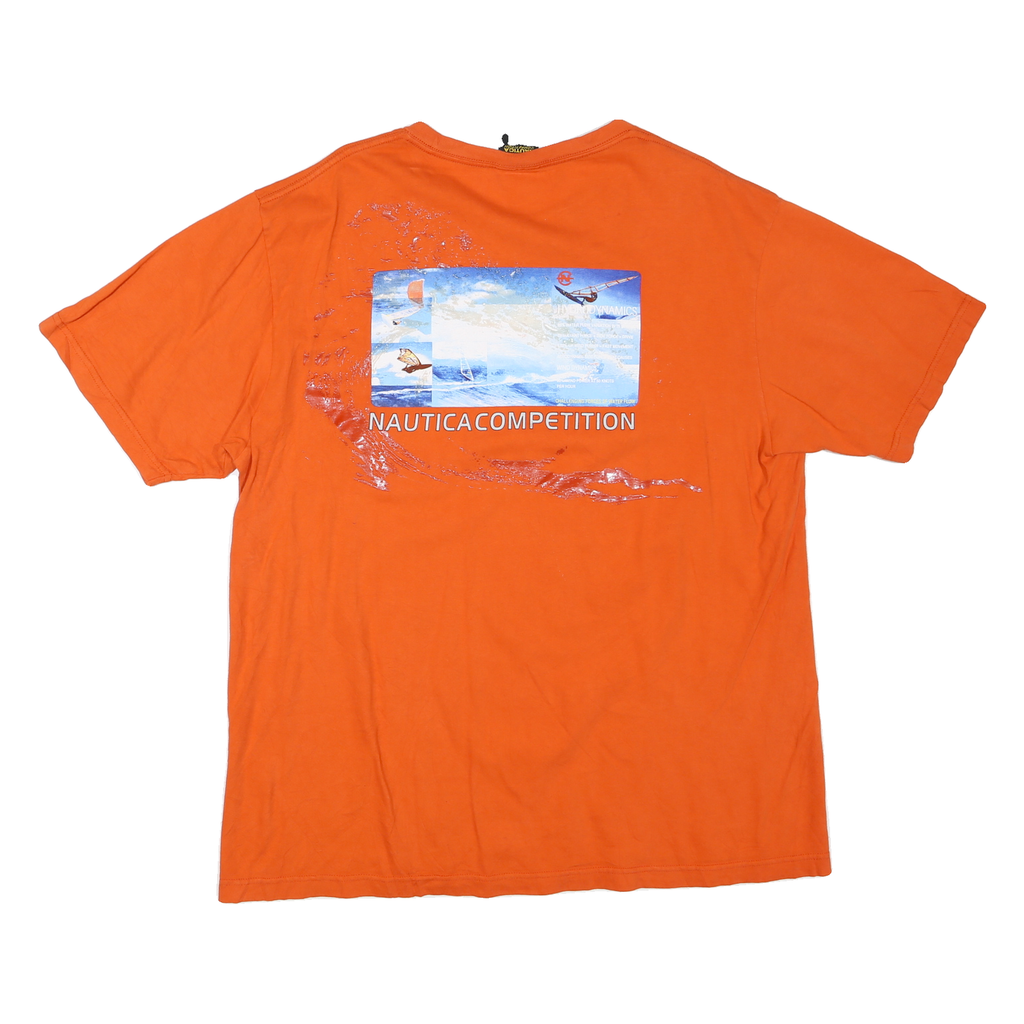 NAUTICA Mens Orange Graphic T-Shirt L Short Sleeve Crew Neck Competition Print