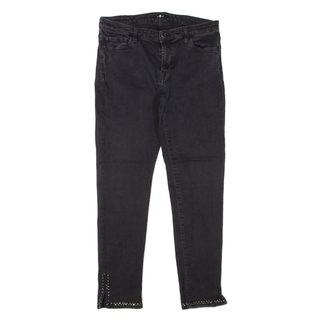 7 FOR ALL MANKIND Rhinestone Womens Jeans Black Slim Skinny W30 L28