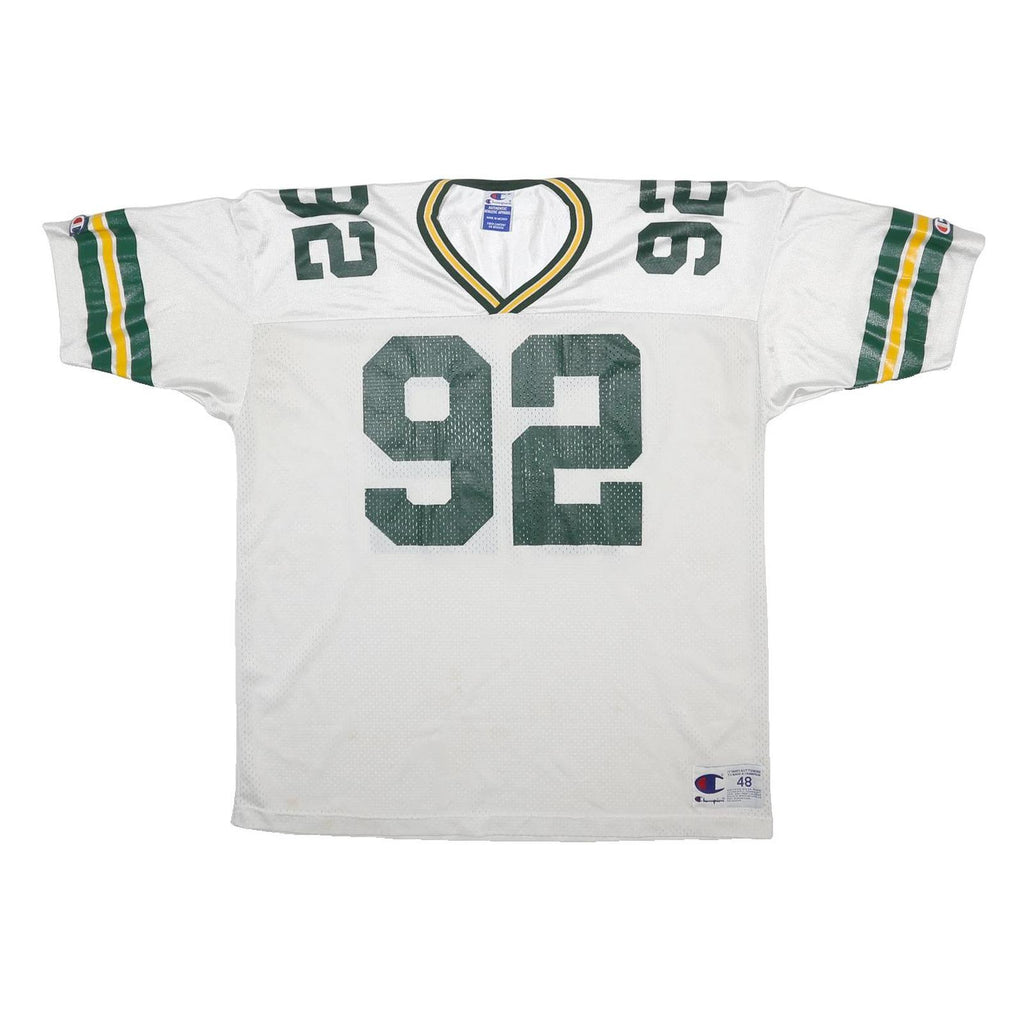 CHAMPION Mens White V-Neck Football Style Jersey L Short Sleeve 92 Numbered