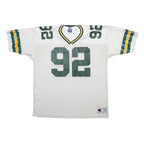 CHAMPION Mens White V-Neck Football Style Jersey L Short Sleeve 92 Numbered
