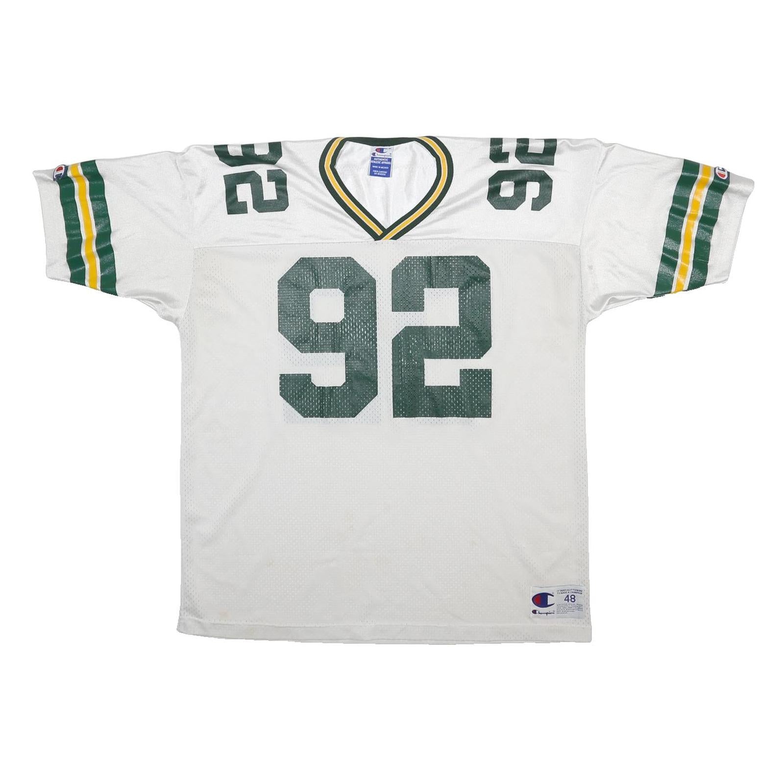 CHAMPION Mens White V-Neck Football Style Jersey L Short Sleeve 92 Numbered