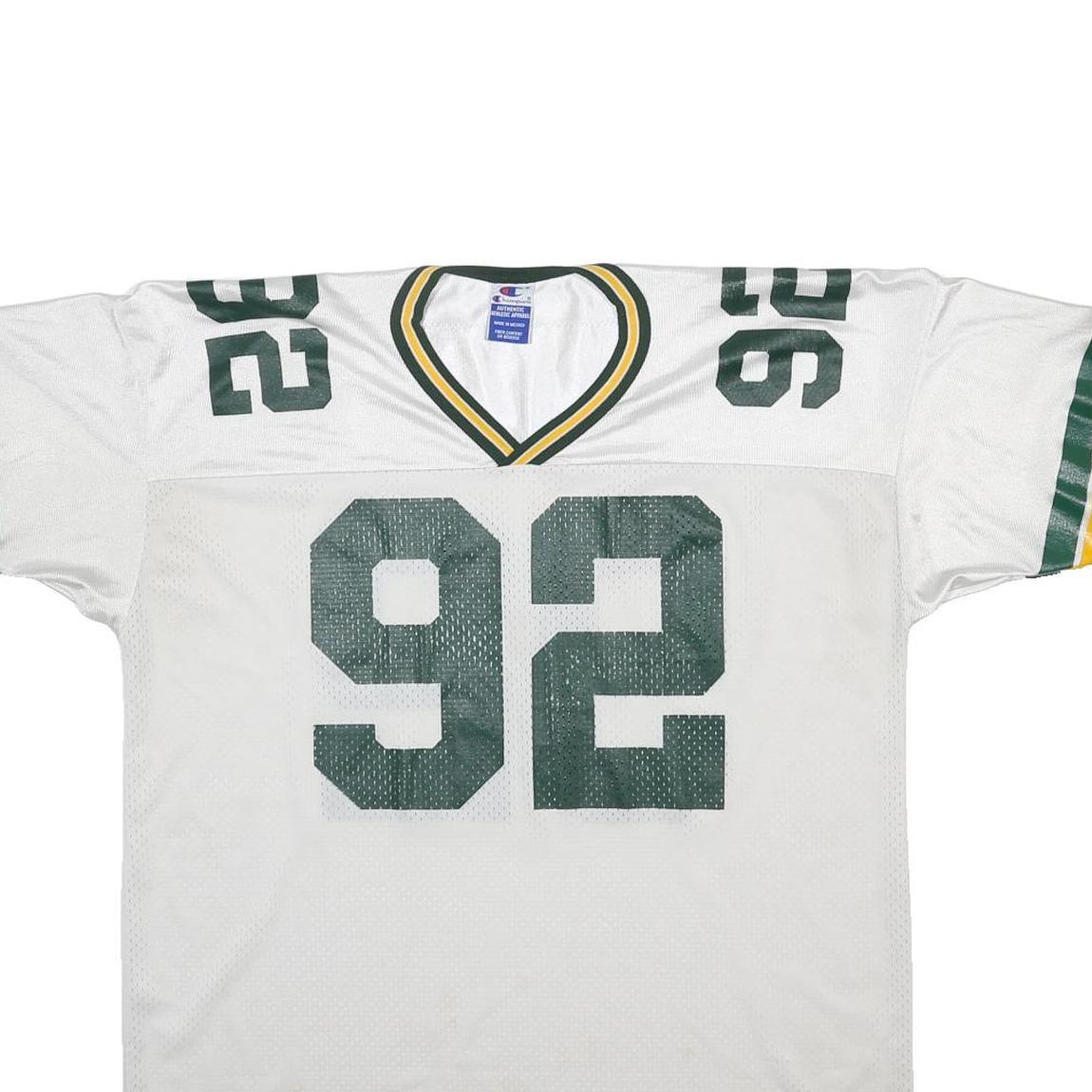 CHAMPION Mens White V-Neck Football Style Jersey L Short Sleeve 92 Numbered