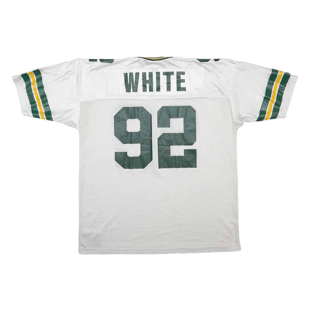 CHAMPION Mens White V-Neck Football Style Jersey L Short Sleeve 92 Numbered