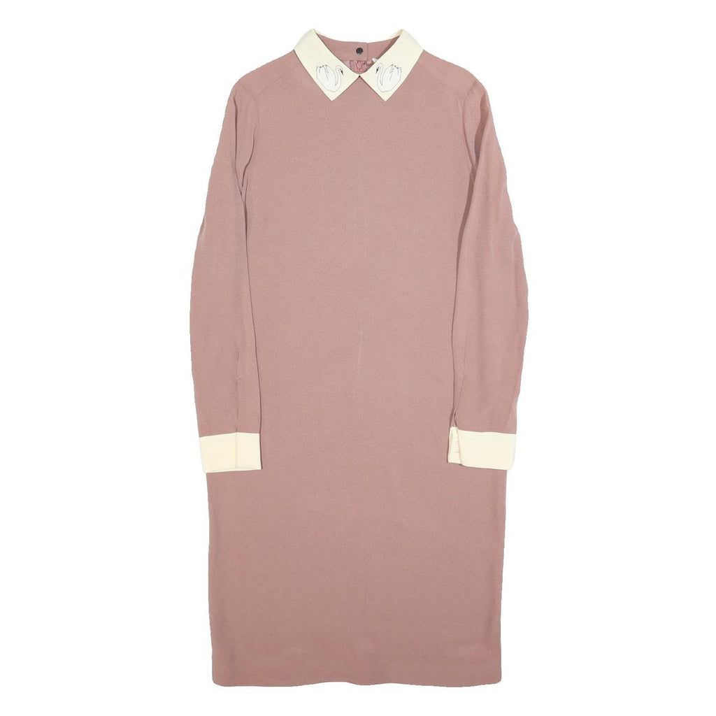 VICTORIA BECKHAM Womens Pink & Cream Long Sleeve Day Polyester Blend UK 10 Dress