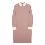VICTORIA BECKHAM Womens Pink & Cream Long Sleeve Day Polyester Blend UK 10 Dress