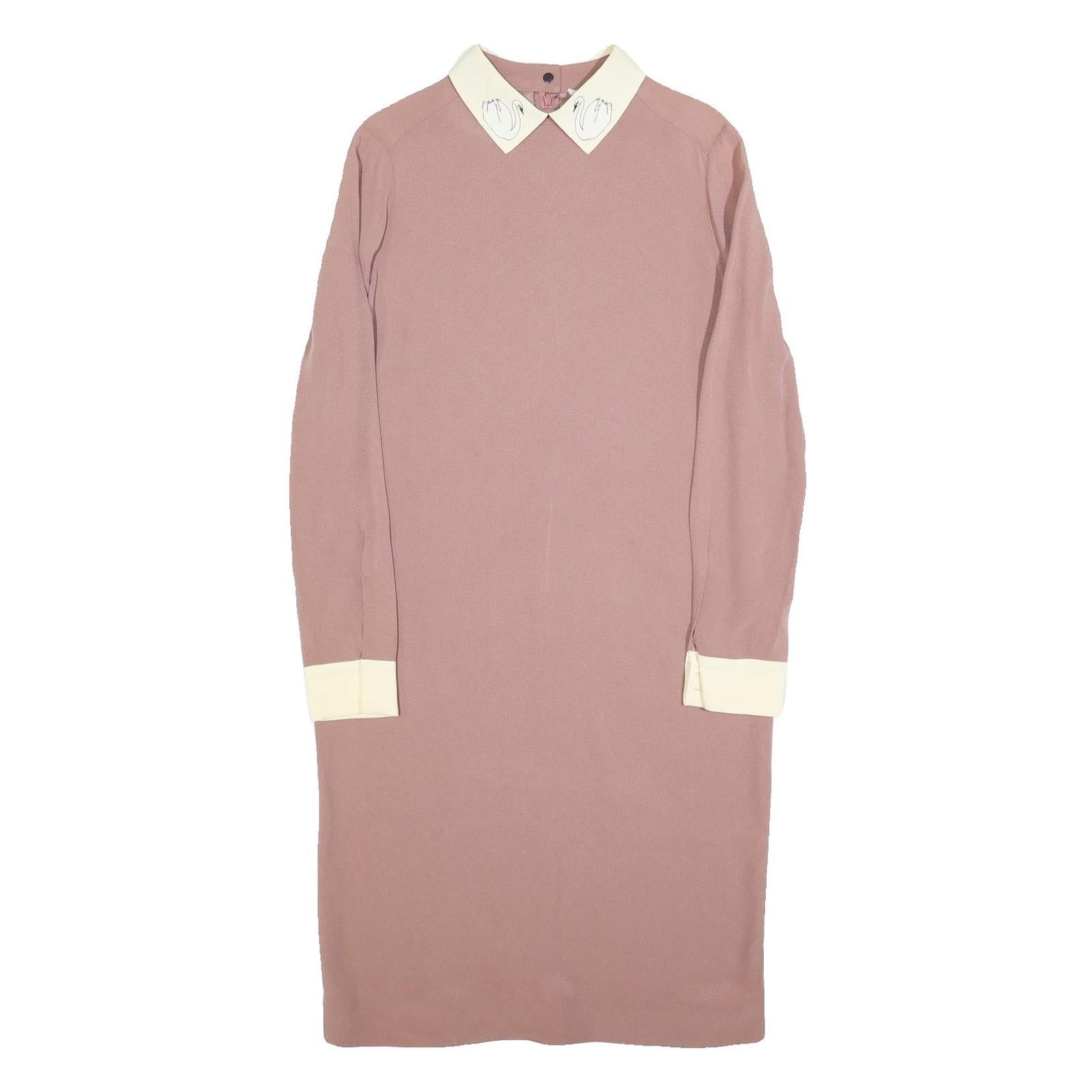 VICTORIA BECKHAM Womens Pink & Cream Long Sleeve Day Polyester Blend UK 10 Dress