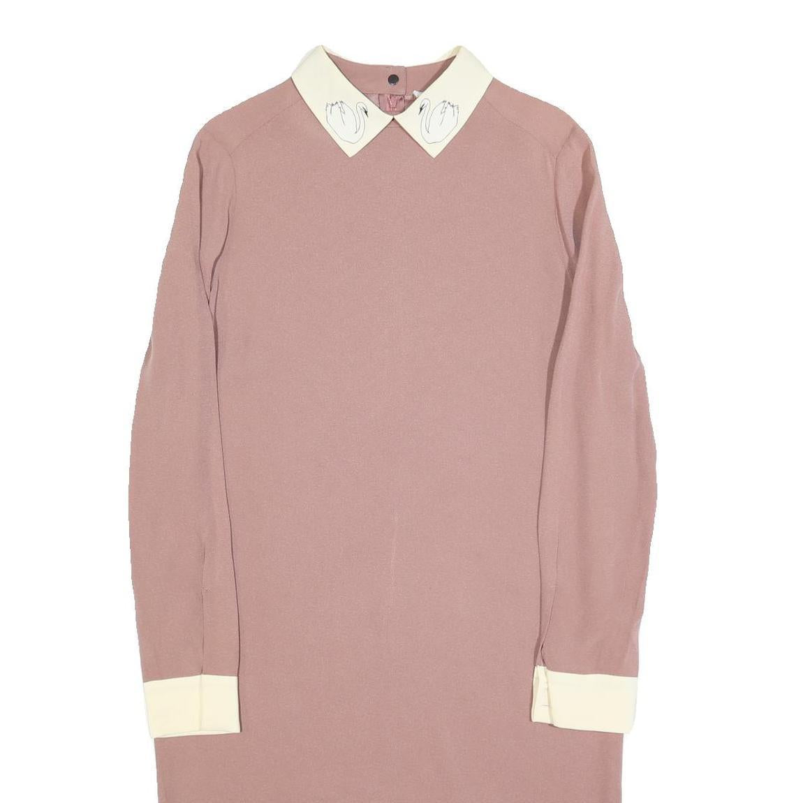 VICTORIA BECKHAM Womens Pink & Cream Long Sleeve Day Polyester Blend UK 10 Dress