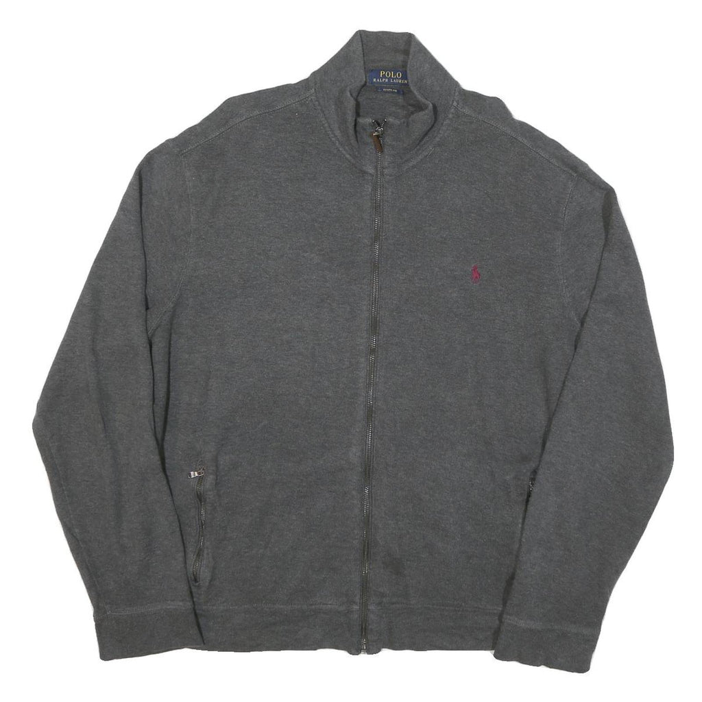 POLO RALPH LAUREN Mens Grey Zip Jumper Cotton Blend XL Relaxed Full Zip