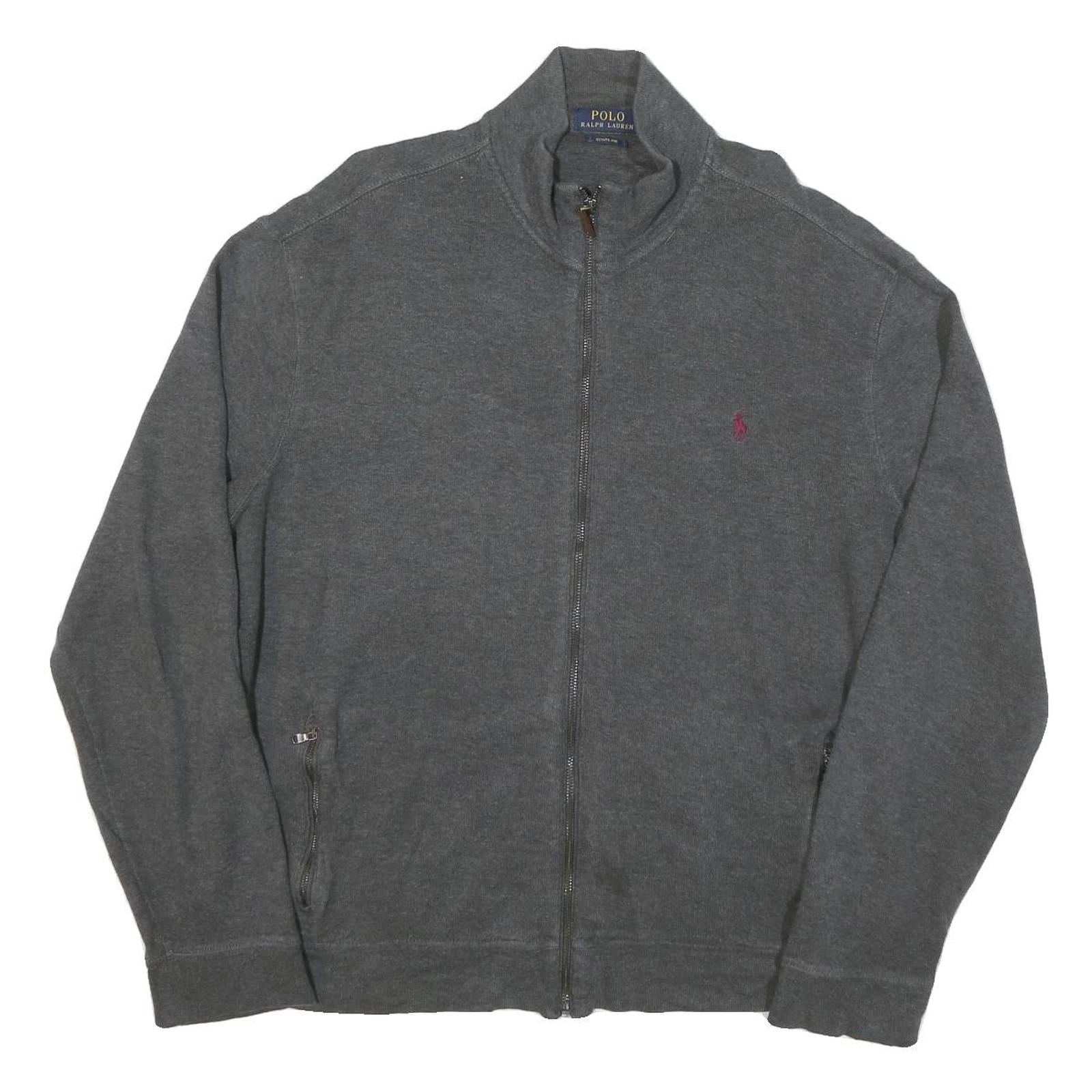 POLO RALPH LAUREN Mens Grey Zip Jumper Cotton Blend XL Relaxed Full Zip