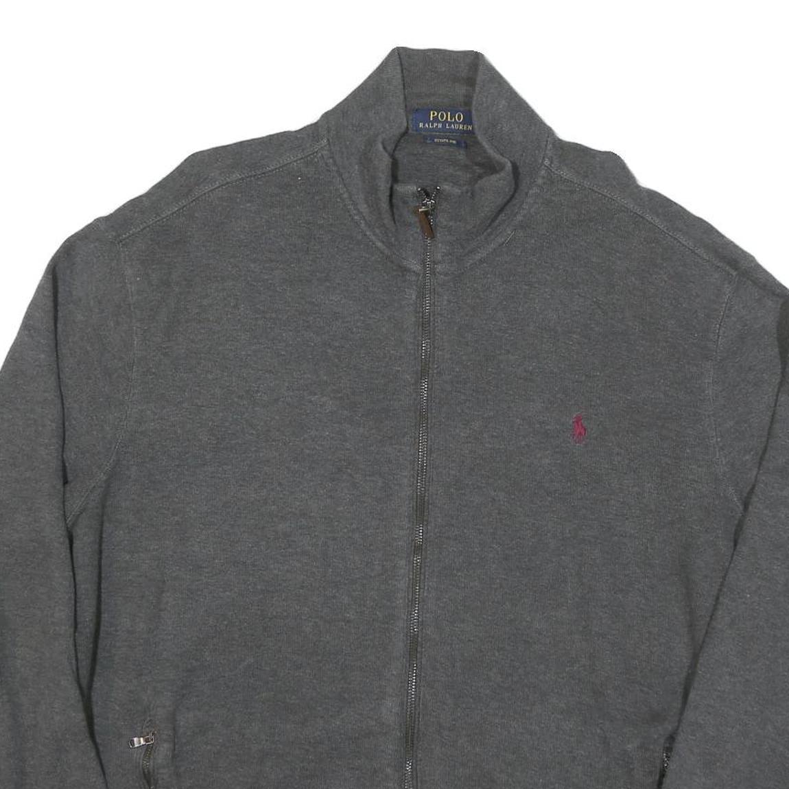 POLO RALPH LAUREN Mens Grey Zip Jumper Cotton Blend XL Relaxed Full Zip