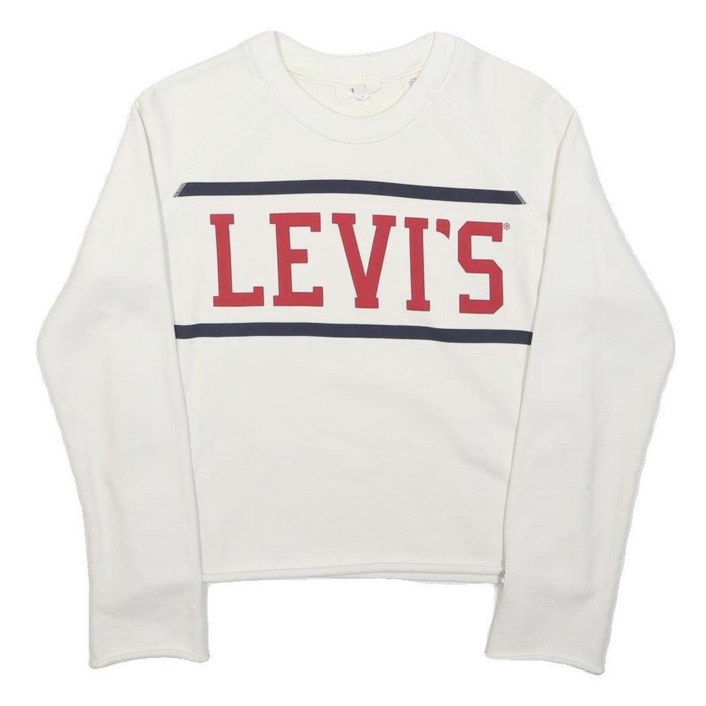 LEVI'S Mens White Cotton Crew Neck S Logo Sweatshirt Pullover Casual