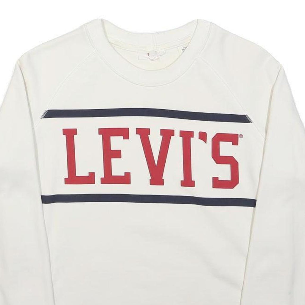 LEVI'S Mens White Cotton Crew Neck S Logo Sweatshirt Pullover Casual