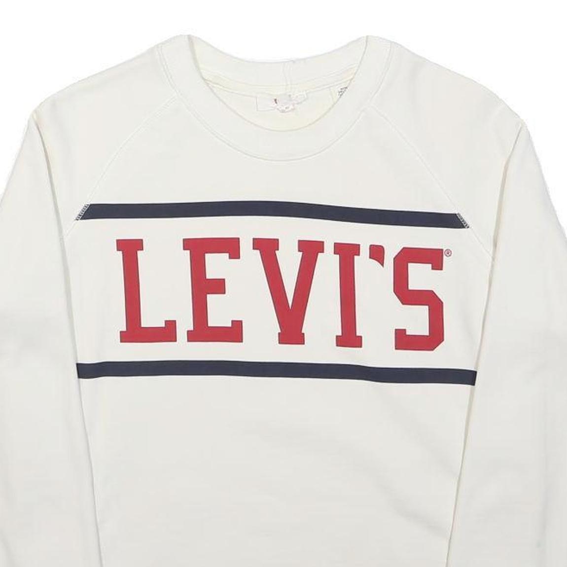LEVI'S Mens White Cotton Crew Neck S Logo Sweatshirt Pullover Casual