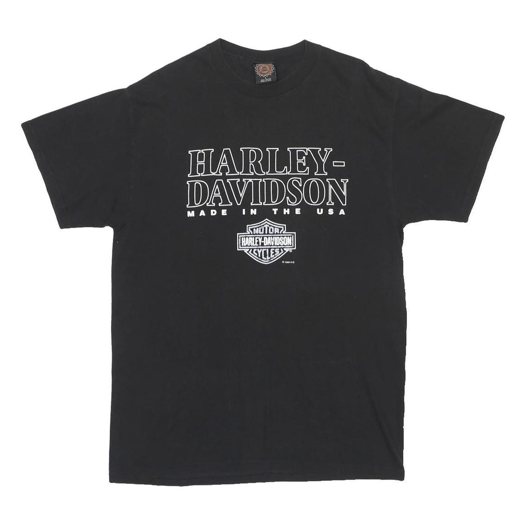 HARLEY DAVIDSON 1996 Mens Black Made In The USA Graphic T-Shirt L Short Sleeve
