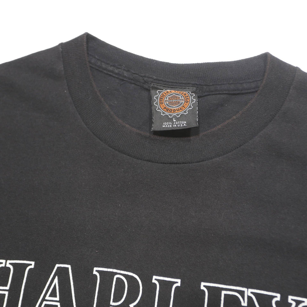 HARLEY DAVIDSON 1996 Mens Black Made In The USA Graphic T-Shirt L Short Sleeve