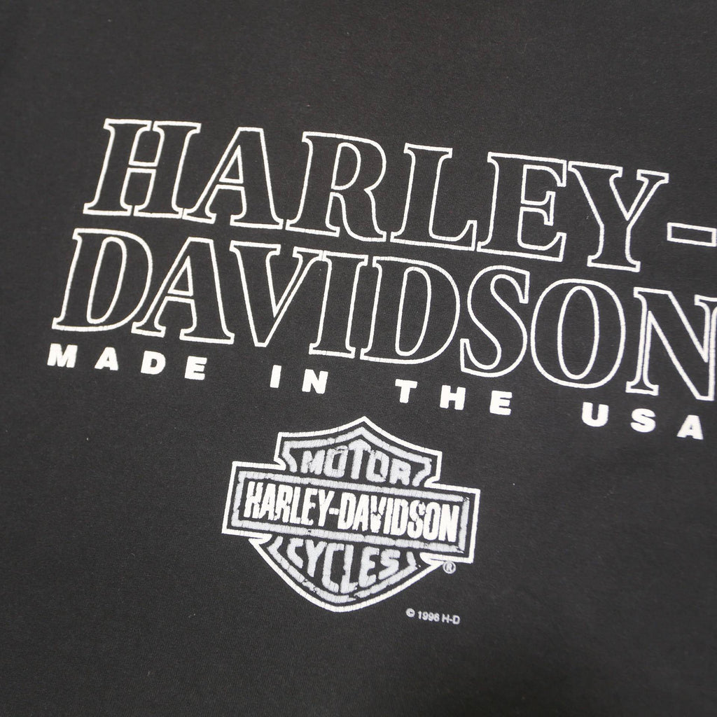 HARLEY DAVIDSON 1996 Mens Black Made In The USA Graphic T-Shirt L Short Sleeve