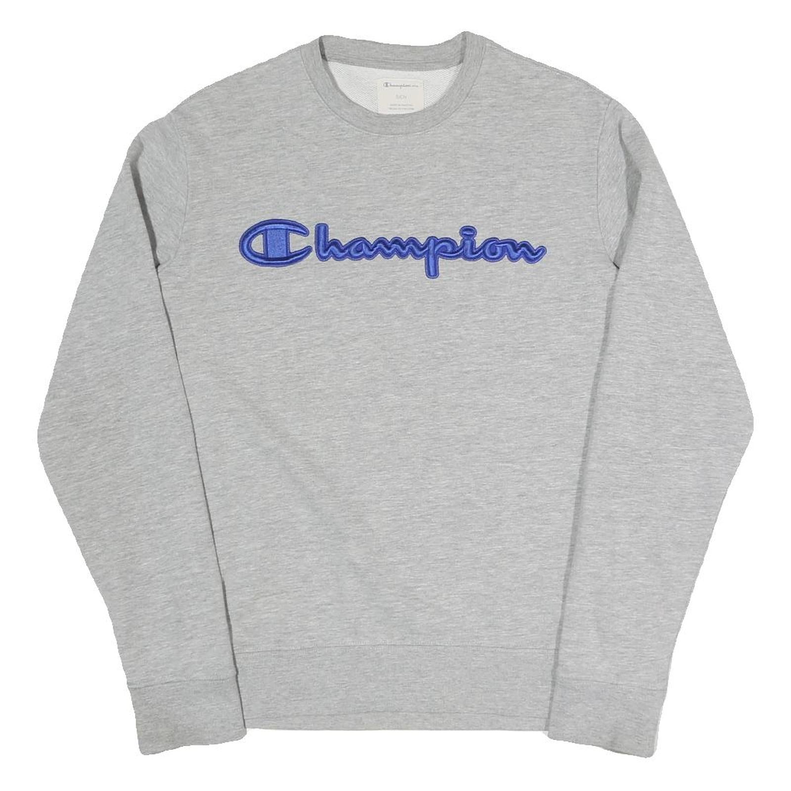 CHAMPION Mens Grey Crew Neck S Logo Sweatshirt Cotton Blend Casual Pullover
