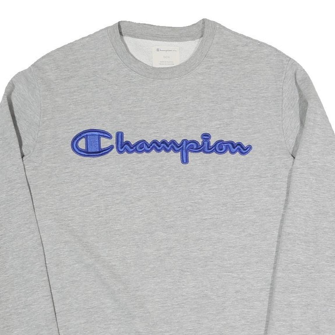 CHAMPION Mens Grey Crew Neck S Logo Sweatshirt Cotton Blend Casual Pullover