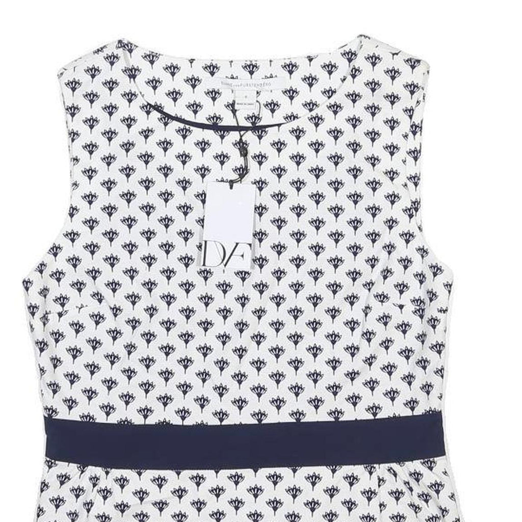 DIANE VON FUSTENBERG Womens White & Navy Printed Sleeveless Round Neck Top M