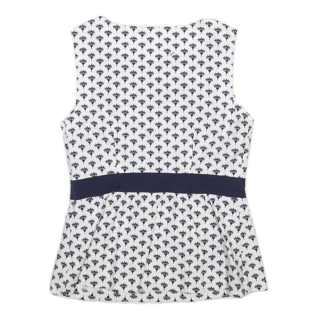 DIANE VON FUSTENBERG Womens White & Navy Printed Sleeveless Round Neck Top M
