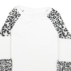 Womens White & Black Animal Print Pattern Fleece Pullover Crew Neck Jumper L