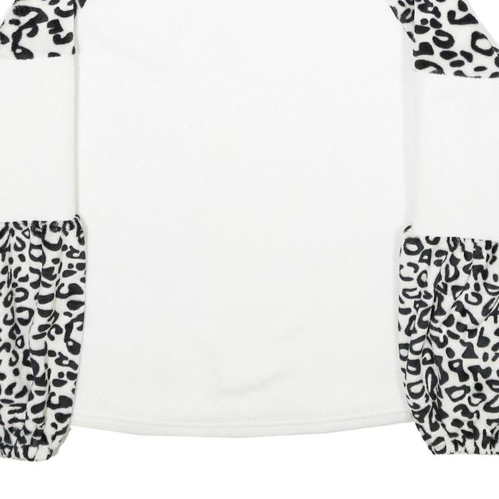 Womens White & Black Animal Print Pattern Fleece Pullover Crew Neck Jumper L