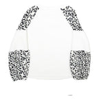 Womens White & Black Animal Print Pattern Fleece Pullover Crew Neck Jumper L