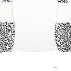 Womens White & Black Animal Print Pattern Fleece Pullover Crew Neck Jumper L