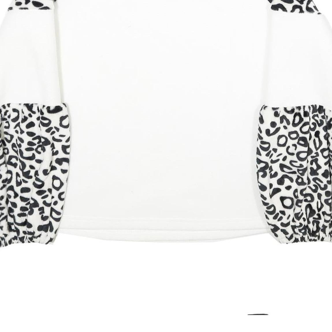 Womens White & Black Animal Print Pattern Fleece Pullover Crew Neck Jumper L