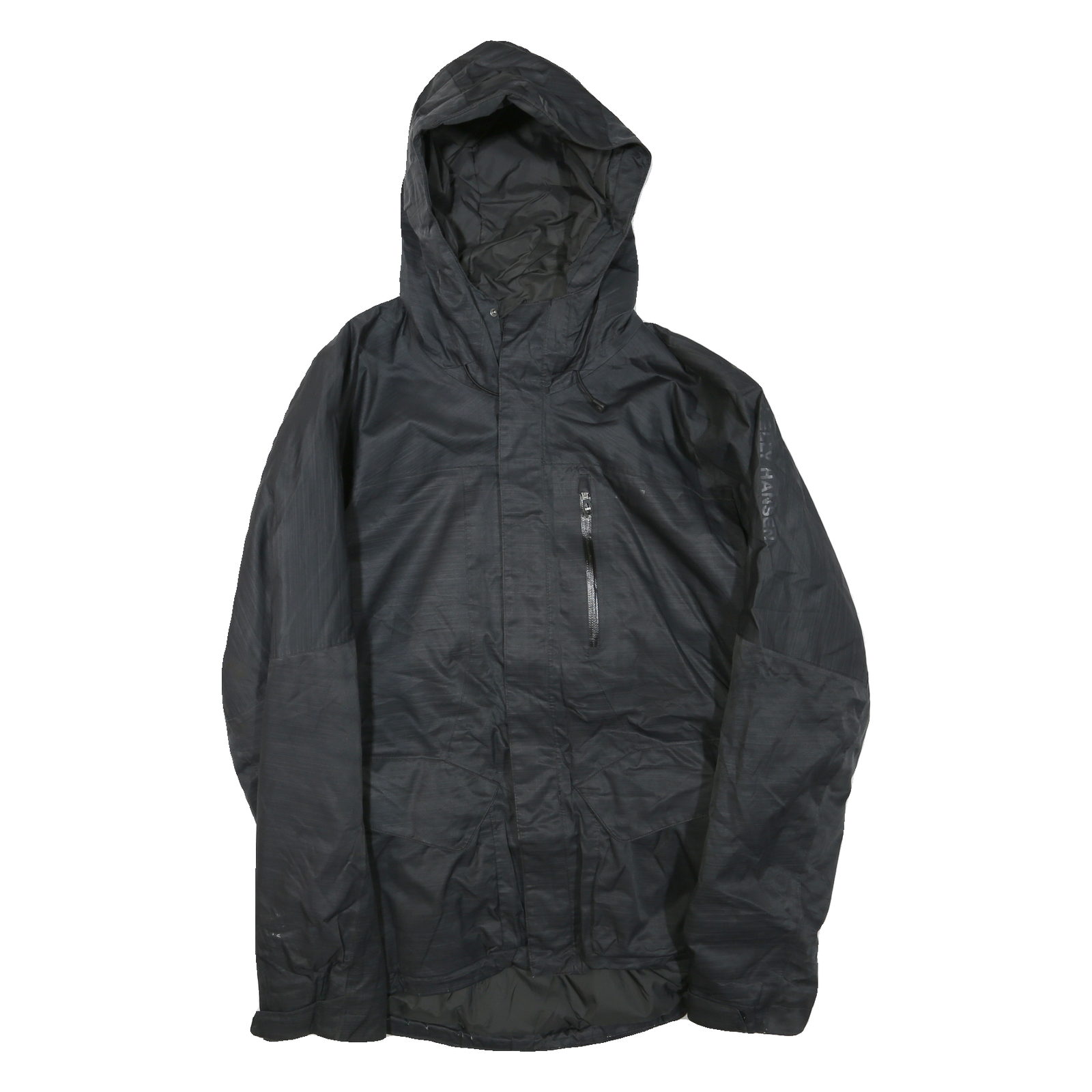 HELLY HANSEN Mens Black Outdoor Jacket M Polyester Blend Zip Hooded Plain Casual