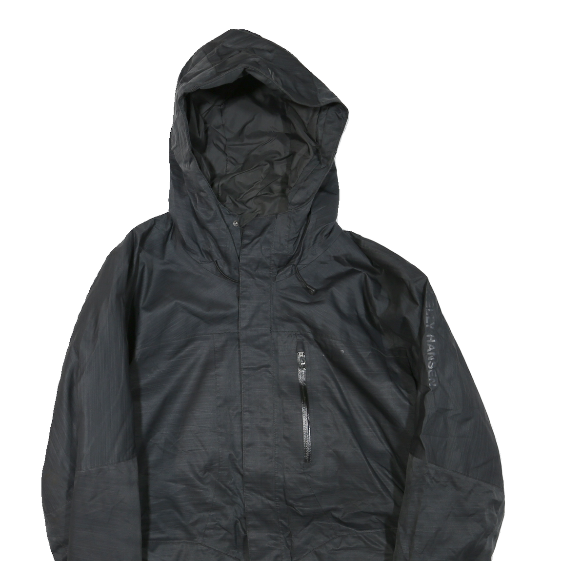 HELLY HANSEN Mens Black Outdoor Jacket M Polyester Blend Zip Hooded Plain Casual