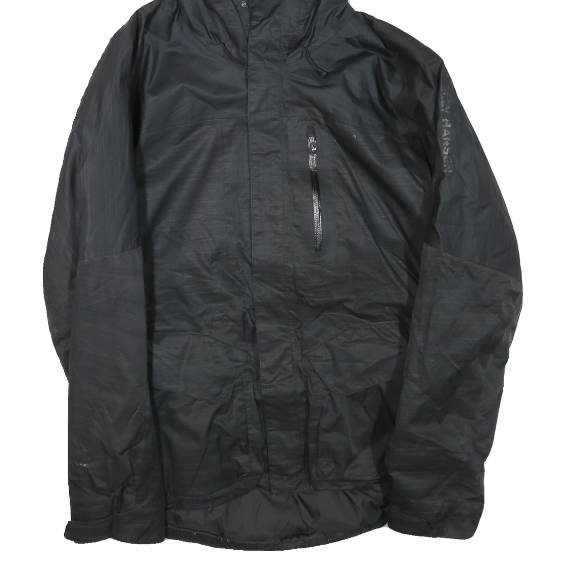 HELLY HANSEN Mens Black Outdoor Jacket M Polyester Blend Zip Hooded Plain Casual