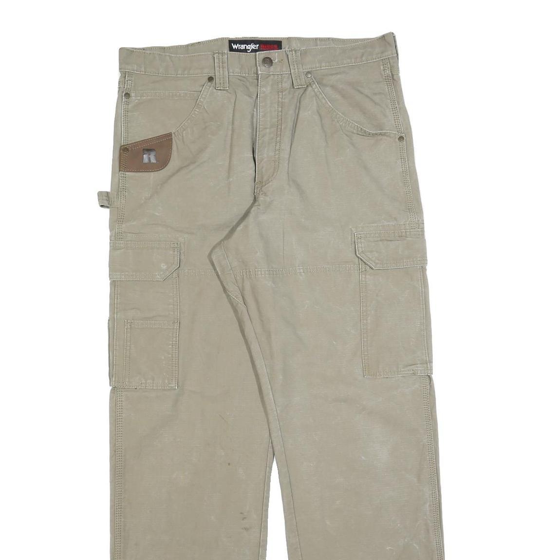 WRANGLER Mens Relaxed Beige Cargo Trousers W35 L34 Cotton Blend Zip Pockets