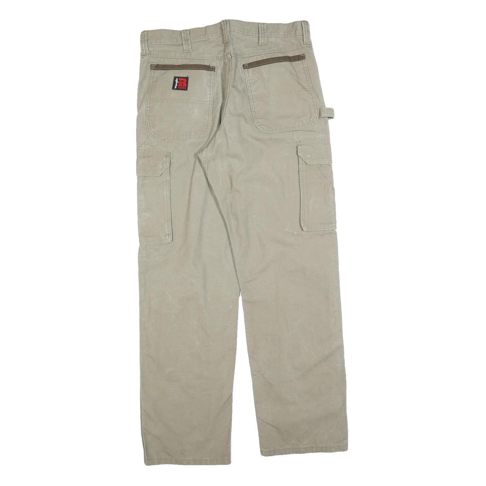 WRANGLER Mens Relaxed Beige Cargo Trousers W35 L34 Cotton Blend Zip Pockets