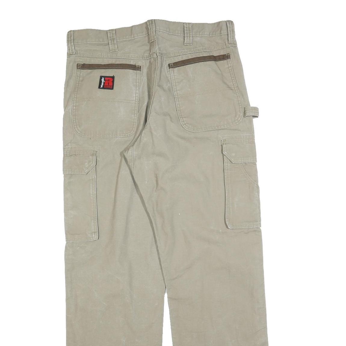 WRANGLER Mens Relaxed Beige Cargo Trousers W35 L34 Cotton Blend Zip Pockets