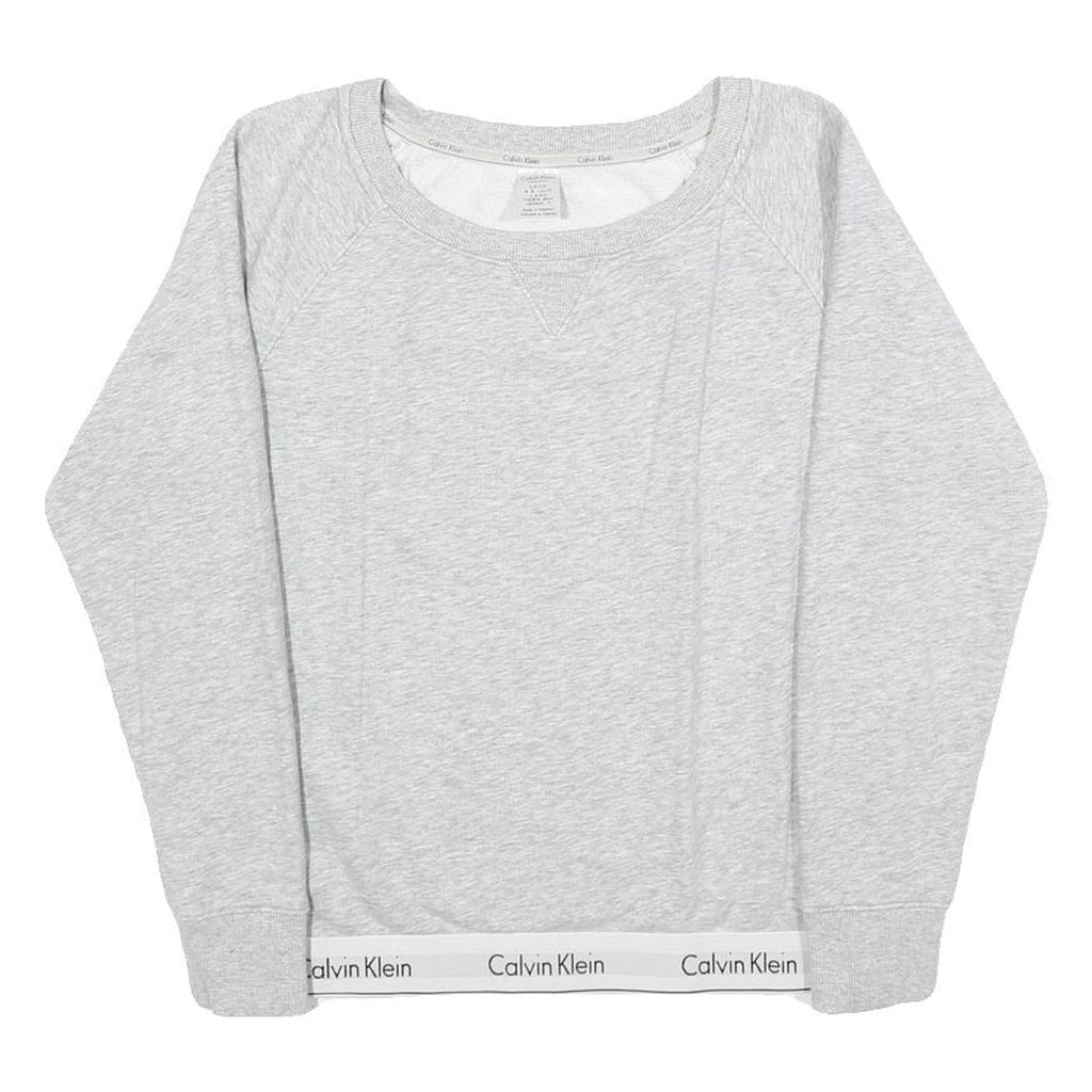 CALVIN KLEIN Womens Grey Sweatshirt Crew Neck S Logo Trim Pullover Cotton Blend