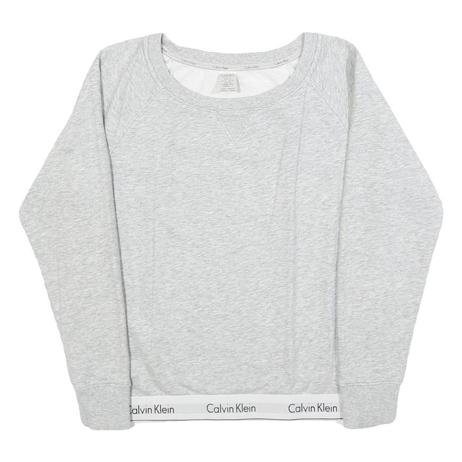 CALVIN KLEIN Womens Grey Sweatshirt Crew Neck S Logo Trim Pullover Cotton Blend