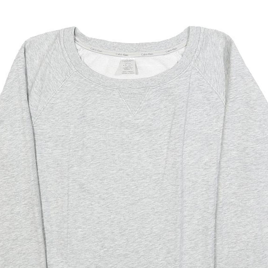 CALVIN KLEIN Womens Grey Sweatshirt Crew Neck S Logo Trim Pullover Cotton Blend