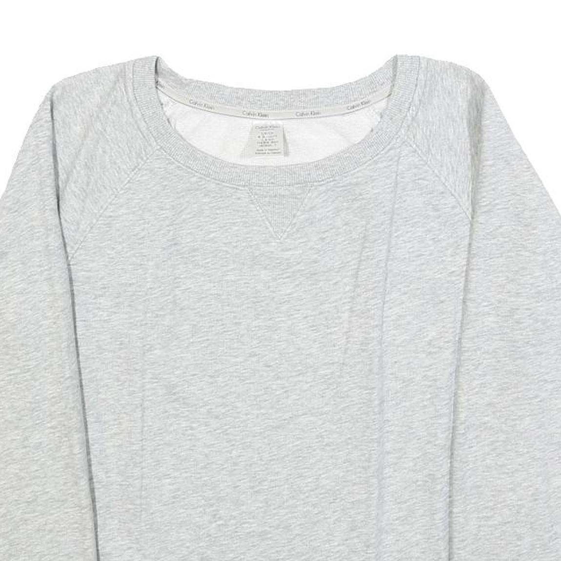 CALVIN KLEIN Womens Grey Sweatshirt Crew Neck S Logo Trim Pullover Cotton Blend