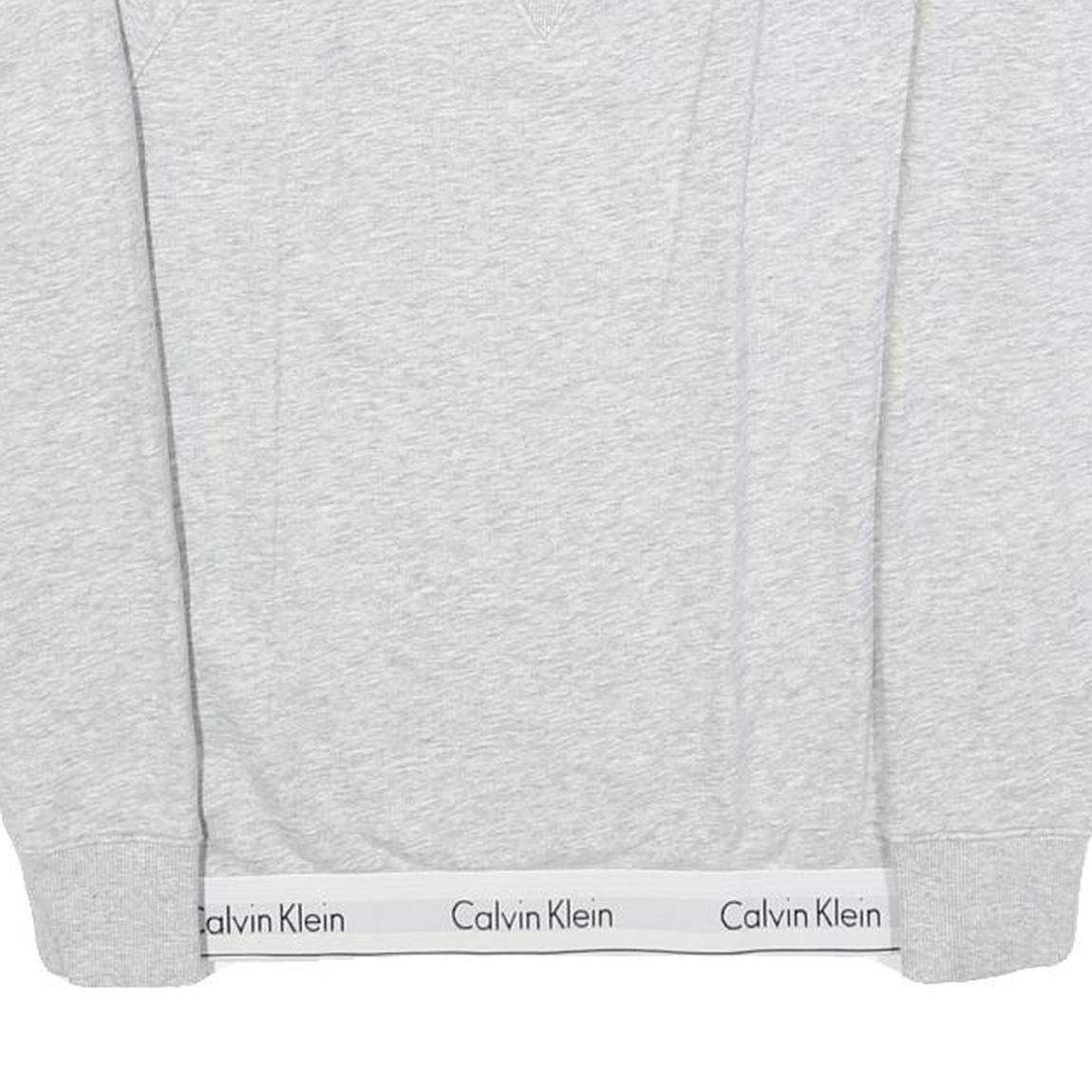 CALVIN KLEIN Womens Grey Sweatshirt Crew Neck S Logo Trim Pullover Cotton Blend