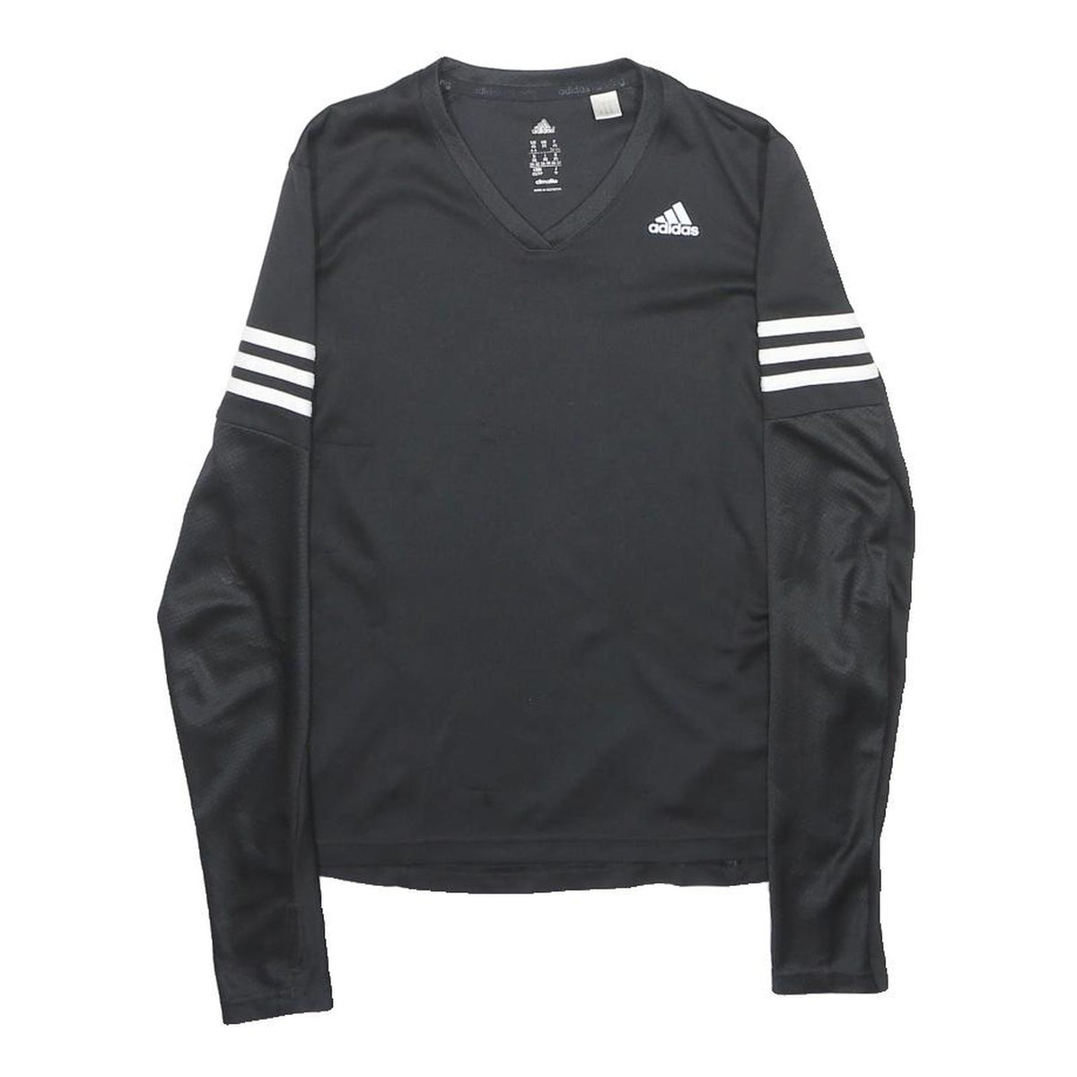 ADIDAS Womens Black & White Long Sleeve V-Neck T-Shirt XS Sports Activewear