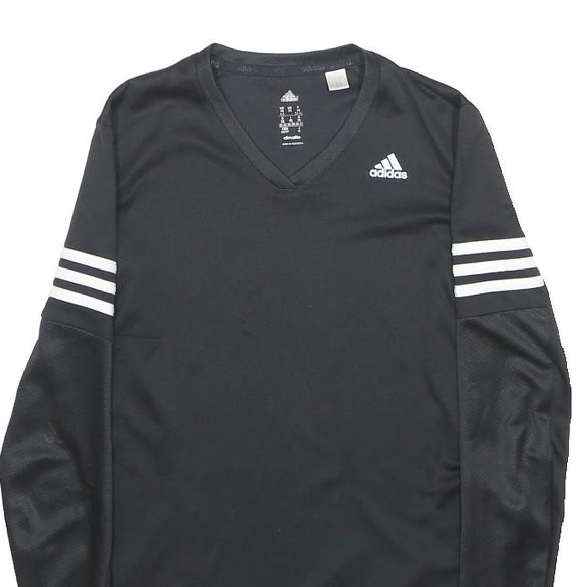 ADIDAS Womens Black & White Long Sleeve V-Neck T-Shirt XS Sports Activewear