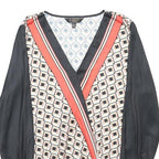 LIPSY Womens Black Cream Geometric Print Long Sleeve V-Neck Blouse UK 12