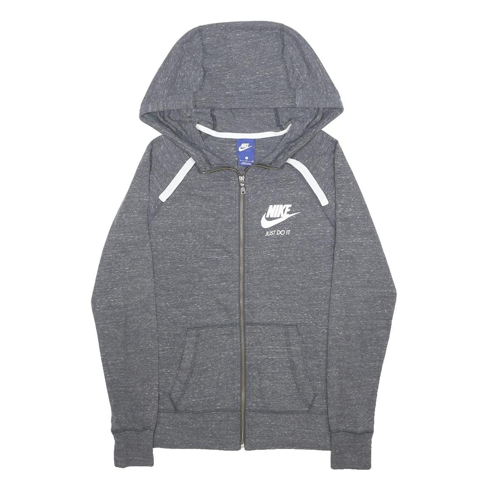 NIKE Mens Grey Full Zip Hoodie S Just Do It Logo Casual Sportswear Cotton Blend