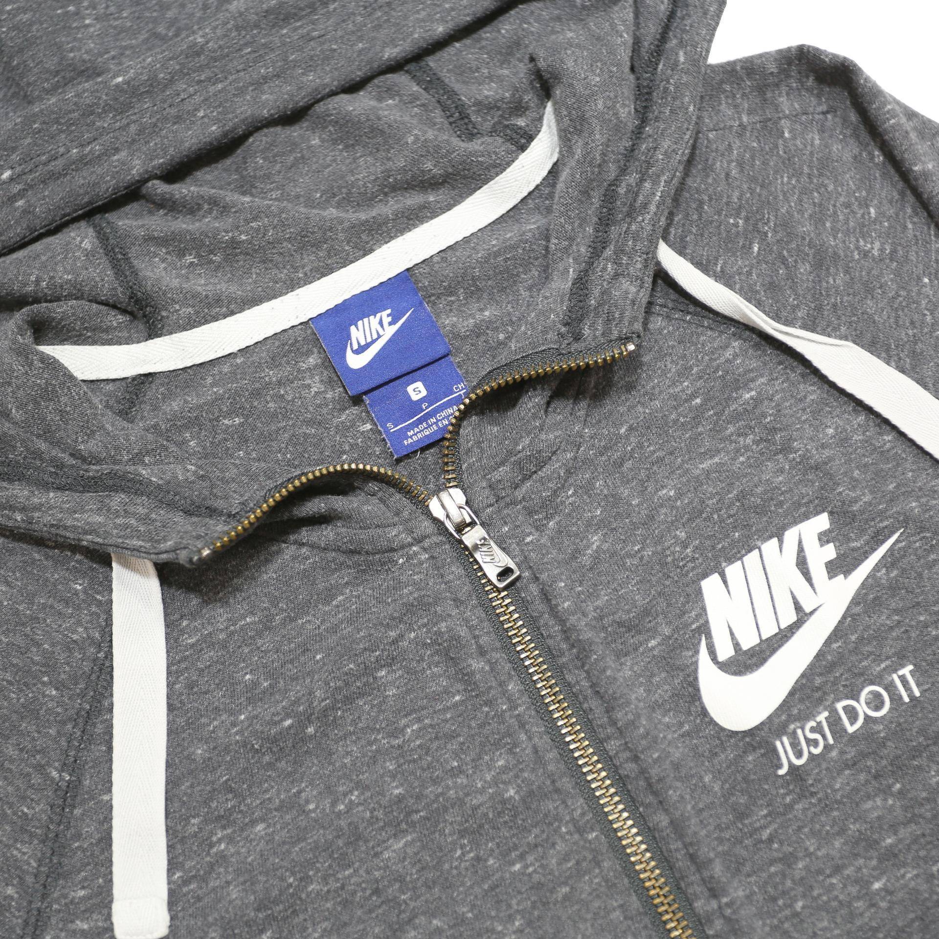 NIKE Mens Grey Full Zip Hoodie S Just Do It Logo Casual Sportswear Cotton Blend