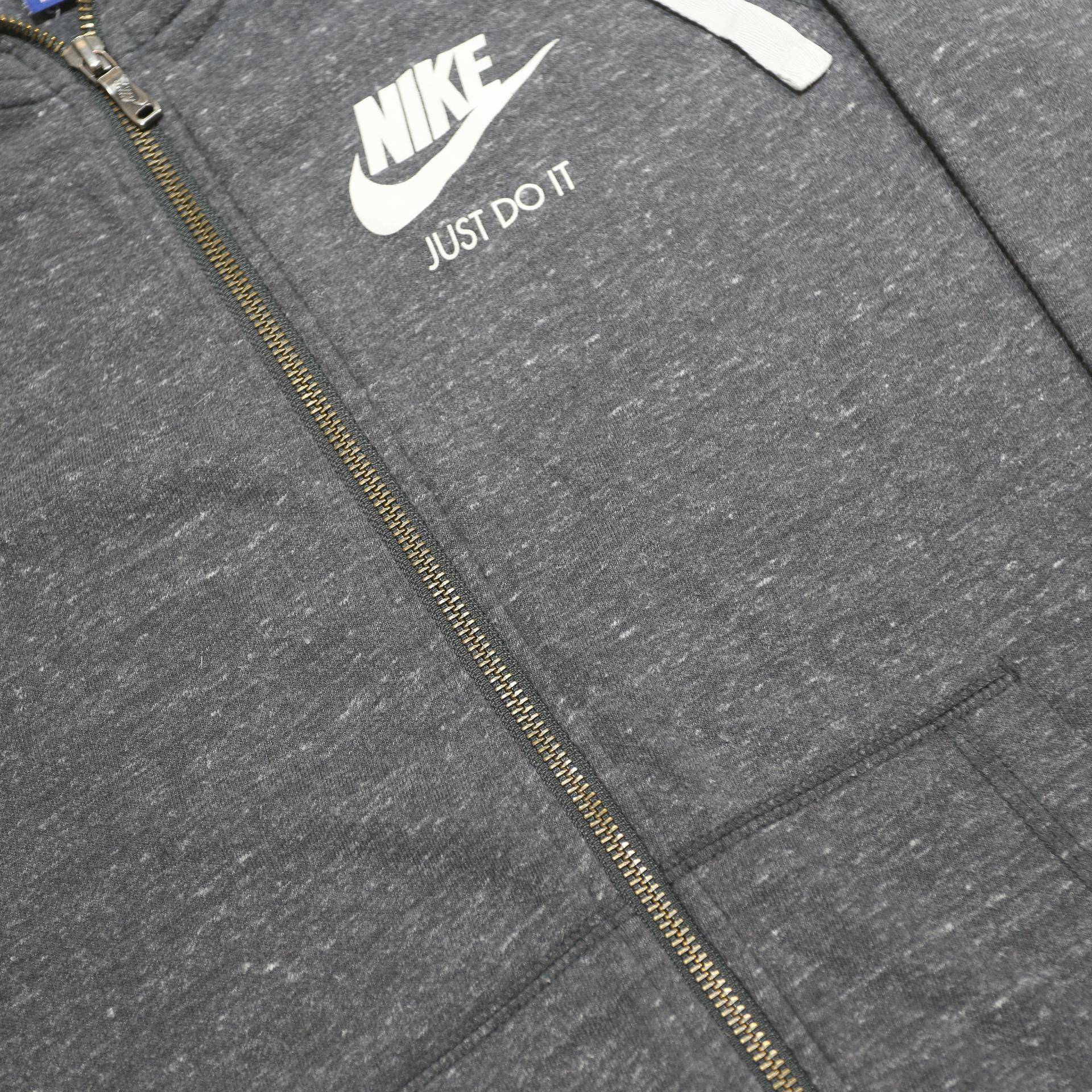 NIKE Mens Grey Full Zip Hoodie S Just Do It Logo Casual Sportswear Cotton Blend