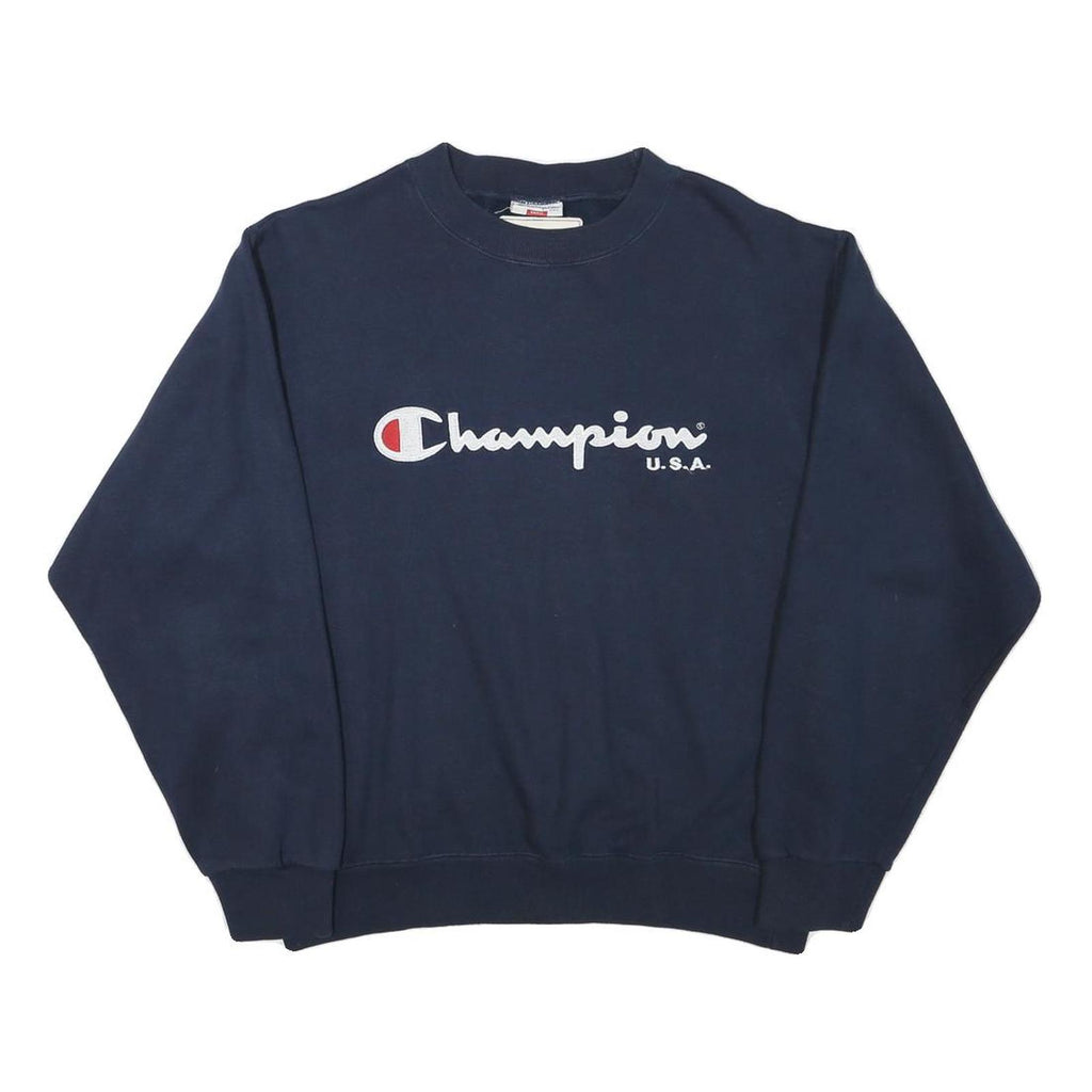 CHAMPION Mens Navy Blue Crew Neck S Cotton Blend Logo Sweatshirt Casual