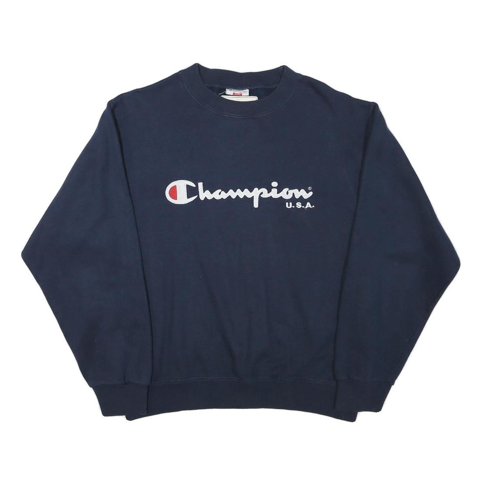 CHAMPION Mens Navy Blue Crew Neck S Cotton Blend Logo Sweatshirt Casual